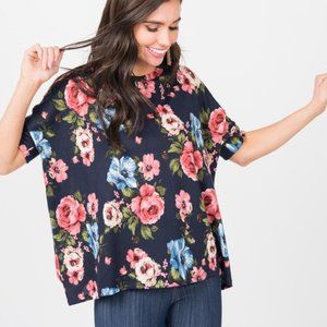 Agnes & Dora Boxy Sweater Tee Navy Mauve Floral